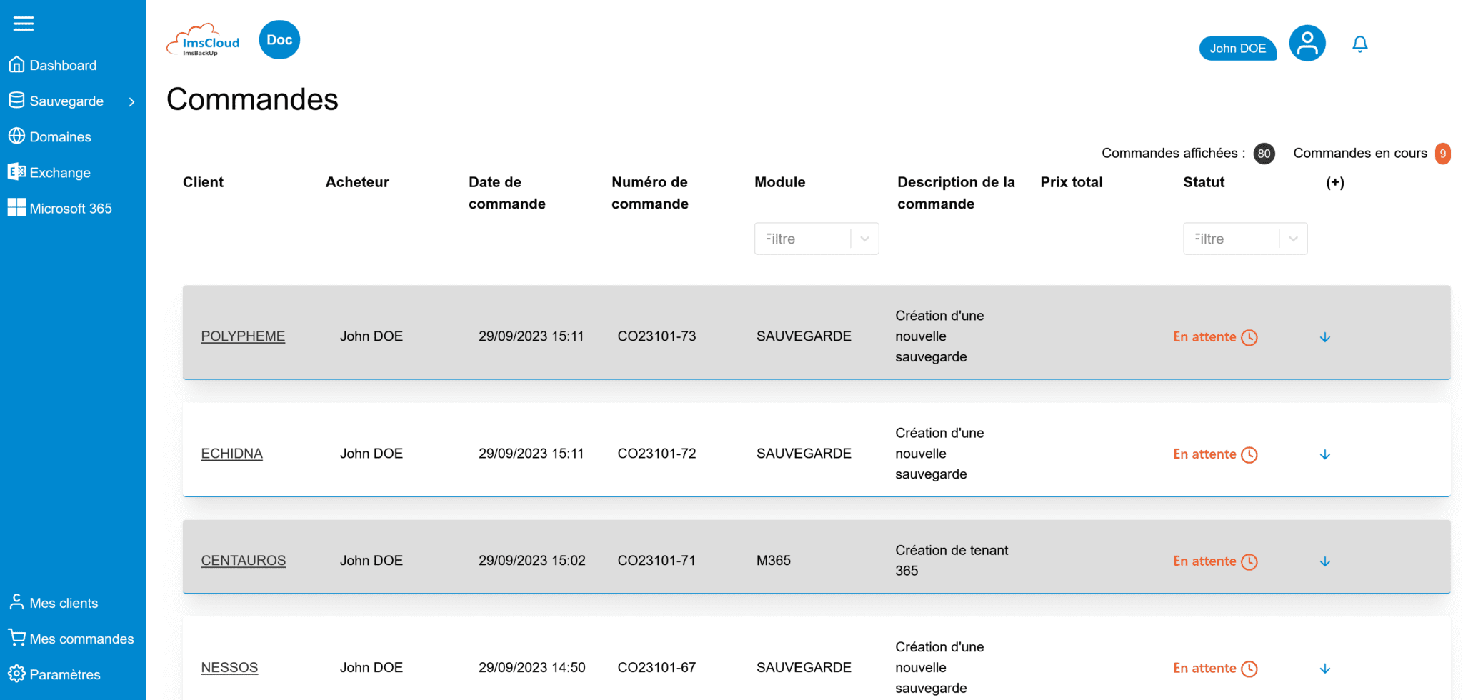 Historique de vos commandes